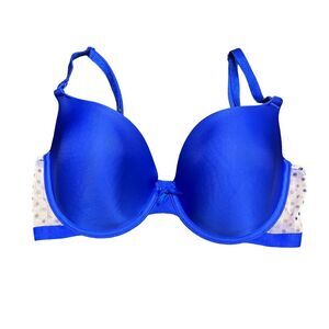 Victorias Secret Bra Lined Demi Bright Blue‎ Mesh Polka Dot Wing 34D
